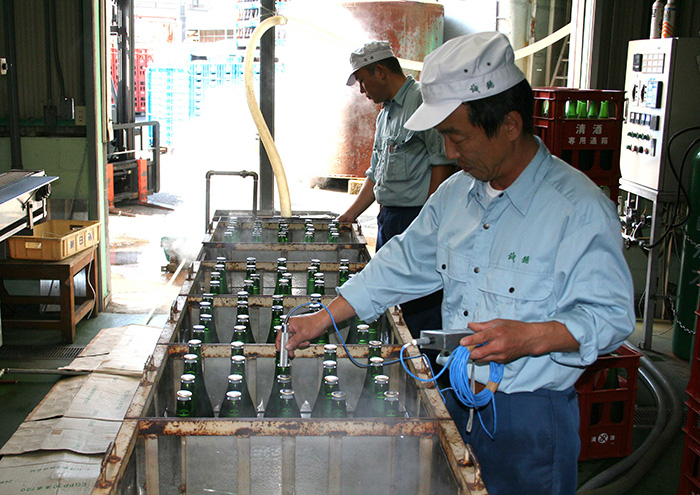 Sake is heated in bottles to 60℃.